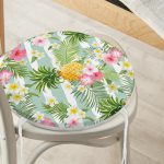 - RealHomes Yuvarlak Fermuarlı Minder - Realhomes Tropik Bitki Desenli Dijital Baskılı Yuvarlak Fermuarlı Sandalye Minderi Realhomes