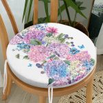 - RealHomes Yuvarlak Fermuarlı Minder - Realhomes  Lila Renk Salkım Zambak Desenli Dijital Baskılı Yuvarlak Fermuarlı Sandalye Minderi Realhomes