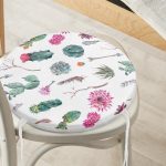 - RealHomes Yuvarlak Fermuarlı Minder - Realhomes  Kuş Tüyü Motifli Çöl Bitkisi Desenli Modern Dijital Baskılı Yuvarlak Fermuarlı Sandalye Minderi Realhomes