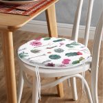 - RealHomes Yuvarlak Fermuarlı Minder - Realhomes  Kuş Tüyü Motifli Çöl Bitkisi Desenli Modern Dijital Baskılı Yuvarlak Fermuarlı Sandalye Minderi Realhomes