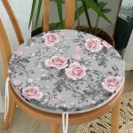 - RealHomes Yuvarlak Fermuarlı Minder - Realhomes  Füme Temalı Kanaviçe Çiçek Motifli Dijital Baskılı Yuvarlak Fermuarlı Sandalye Minderi Realhomes