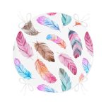 Realhomes Renkli Kuş Tüyleri Çizimli Dijital Baskılı Modern Yuvarlak Fermuarlı Sandalye Minderi Realhomes