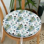 - RealHomes Yuvarlak Fermuarlı Minder - Realhomes  Mavi Geometrik Palmiye Desenleri Yuvarlak Fermuarlı Sandalye Minderi Realhomes