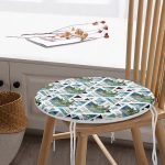 - RealHomes Yuvarlak Fermuarlı Minder - Realhomes  Mavi Geometrik Palmiye Desenleri Yuvarlak Fermuarlı Sandalye Minderi Realhomes