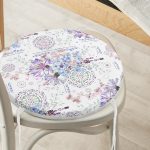 - RealHomes Yuvarlak Fermuarlı Minder - Realhomes  Mavi-Mor Renk İşleyen Çarklar Motifli Yuvarlak Fermuarlı Sandalye Minderi Realhomes