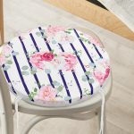 Mavi Çizgiler Desenli Dijital Baskılı Yuvarlak Fermuarlı Sandalye Minderi Realhomes