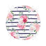 Mavi Çizgiler Desenli Dijital Baskılı Yuvarlak Fermuarlı Sandalye Minderi Realhomes