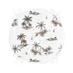 - RealHomes Yuvarlak Fermuarlı Minder - Realhomes  Beyaz Temalı Palmiye Adası Dijital Baskılı Yuvarlak Fermuarlı Sandalye Minderi Realhomes