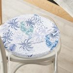 - RealHomes Yuvarlak Fermuarlı Minder - Realhomes Turkuaz Palmiye Çizimli Dijital Baskılı Yuvarlak Fermuarlı Sandalye Minderi Realhomes