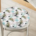 Üçgen Şekilli Palmiye Motifli Dijital Baskılı Yuvarlak Fermuarlı Sandalye Minderi Realhomes