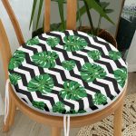 - RealHomes Yuvarlak Fermuarlı Minder - Realhomes Zikzak Zebra Temalı Yaprak Çizimli Dijital Baskılı Yuvarlak Fermuarlı Sandalye Minderi Realhomes