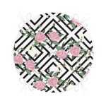 Kare Temalı Gül Çizimli Yuvarlak Fermuarlı Sandalye Minderi Realhomes