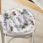 - RealHomes Yuvarlak Fermuarlı Minder - Realhomes  Palmiye Motifli Ada Desenli Dijital Baskılı Yuvarlak Fermuarlı Sandalye Minderi Realhomes
