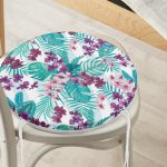 - RealHomes Yuvarlak Fermuarlı Minder - Realhomes Turkuaz Temalı Eflatun Çiçek Desenli Yuvarlak Fermuarlı Sandalye Minderi Realhomes