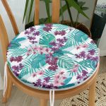 - RealHomes Yuvarlak Fermuarlı Minder - Realhomes Turkuaz Temalı Eflatun Çiçek Desenli Yuvarlak Fermuarlı Sandalye Minderi Realhomes