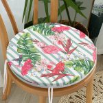 Flamingo Motifli Şerit Desenli Yuvarlak Fermuarlı Sandalye Minderi Realhomes