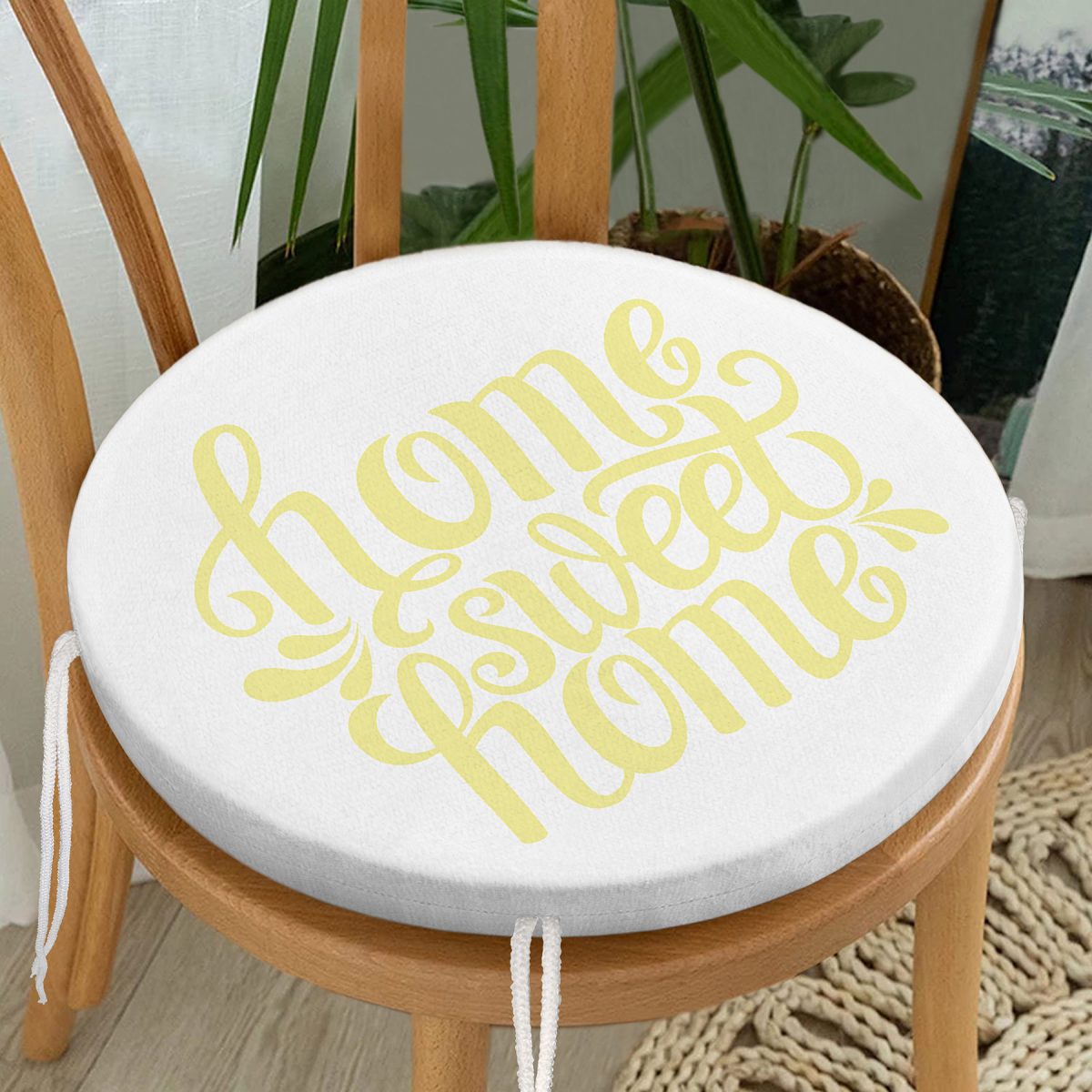 Sarı Home Sweet Home Yuvarlak Fermuarlı Sandalye Minderi Realhomes