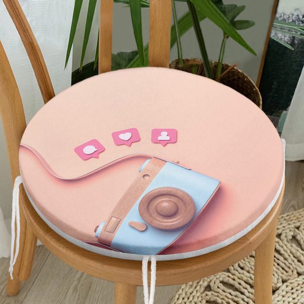 - RealHomes Yuvarlak Fermuarlı Minder - Realhomes  Ortanca Çiçeği Figürlü Özel Tasarım Dijital Baskılı Modern Yuvarlak Fermuarlı Sandalye Minderi Realhomes