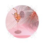 Palmiye ve Kadeh Resimli Dijital Baskılı Yuvarlak Fermuarlı Sandalye Minderi Realhomes