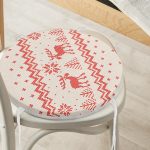 Kanaviçe Motifli Yılbaşı Temalı Dijital Baskılı Yuvarlak Fermuarlı Sandalye Minderi Realhomes