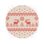 Kanaviçe Motifli Yılbaşı Temalı Dijital Baskılı Yuvarlak Fermuarlı Sandalye Minderi Realhomes