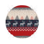 Realhomes Kanaviçe Desende Christmas Teması Dijital Baskılı Modern Yuvarlak Fermuarlı Sandalye Minderi Realhomes