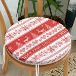 Merry Christmas Kanaviçe Görünümlü Geyikler Dijital Baskılı Yuvarlak Fermuarlı Sandalye Minderi Realhomes