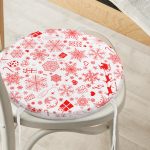 Beyaz Zemin Yılbaşı Temalı Özel Tasarımlı Dijital Baskılı Modern Yuvarlak Fermuarlı Sandalye Minderi Realhomes