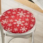 - RealHomes Yuvarlak Fermuarlı Minder - Realhomes  Beyaz Kar Taneleri Motifli Dijital Baskılı Yuvarlak Fermuarlı Sandalye Minderi Realhomes