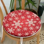 - RealHomes Yuvarlak Fermuarlı Minder - Realhomes  Beyaz Kar Taneleri Motifli Dijital Baskılı Yuvarlak Fermuarlı Sandalye Minderi Realhomes