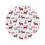 Realhomes Yılbaşı Geyik ve Ağaçlar Temalı Modern Yuvarlak Fermuarlı Sandalye Minderi Realhomes