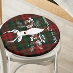 - RealHomes Yuvarlak Fermuarlı Minder - Realhomes Ekose Zeminde Beyaz Geyik Baskılı Özel Tasarımlı Dijital Baskılı Modern Yuvarlak Fermuarlı Sandalye Minderi Realhomes