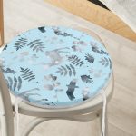 - RealHomes Yuvarlak Fermuarlı Minder - Realhomes Mavi Zeminli Geyik ve Yaprak Desenli Yuvarlak Fermuarlı Sandalye Minderi Realhomes