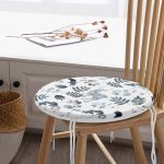 Realhomes Beyaz Zeminli Geyik ve Yaprak Motifleri Dijital Baskılı Modern Yuvarlak Fermuarlı Sandalye Minderi Realhomes