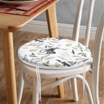 - RealHomes Yuvarlak Fermuarlı Minder - Realhomes Ekru Zeminli Geyik ve Yaprak Motifler Dijital Baskılı Yuvarlak Fermuarlı Sandalye Minderi Realhomes