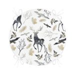 - RealHomes Yuvarlak Fermuarlı Minder - Realhomes Ekru Zeminli Geyik ve Yaprak Motifler Dijital Baskılı Yuvarlak Fermuarlı Sandalye Minderi Realhomes