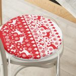 - RealHomes Yuvarlak Fermuarlı Minder - Realhomes Kırmızı Beyaz Yılbaşı Geyikleri Dijital Baskılı Yuvarlak Fermuarlı Sandalye Minderi Realhomes