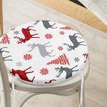 - RealHomes Yuvarlak Fermuarlı Minder - Realhomes  Beyaz Zeminde Yılbaşı Motifleri Dijital Baskılı Yuvarlak Fermuarlı Sandalye Minderi Realhomes