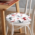 - RealHomes Yuvarlak Fermuarlı Minder - Realhomes  Beyaz Zeminde Yılbaşı Motifleri Dijital Baskılı Yuvarlak Fermuarlı Sandalye Minderi Realhomes