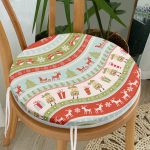 Renkli Yılbaşı Motifleri Yuvarlak Fermuarlı Sandalye Minderi Realhomes