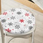 - RealHomes Yuvarlak Fermuarlı Minder - Realhomes Yılbaşı Kar Desenli Özel Tasarımlı Dijital Baskılı Modern Yuvarlak Fermuarlı Sandalye Minderi Realhomes