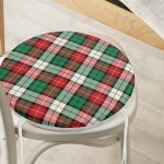 - RealHomes Yuvarlak Fermuarlı Minder - Realhomes Realhomes Yeşil Kırmızı Beyaz Ekose Desenli Modern Yuvarlak Fermuarlı Sandalye Minderi Realhomes