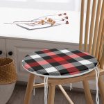 Siyah Kırmızı Beyaz Ekose Desenli Yuvarlak Fermuarlı Sandalye Minderi Realhomes