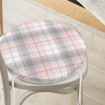 - RealHomes Yuvarlak Fermuarlı Minder - Realhomes  Pembe Gri Ekose Desenli Yuvarlak Fermuarlı Sandalye Minderi Realhomes