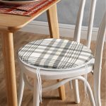 Realhomes Gri Krem Ekose Desenli Dijital Baskılı Modern Yuvarlak Fermuarlı Sandalye Minderi Realhomes