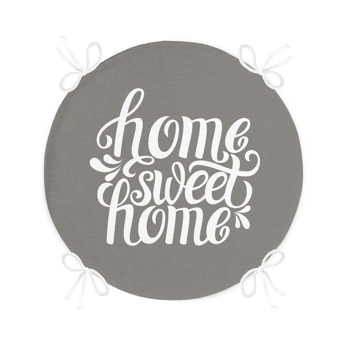 Home Sweet Home Dijital Baskılı Yuvarlak Fermuarlı Sandalye Minderi Realhomes