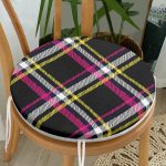 Siyah Sarı Pembe Ekose Desenli Dijital Baskılı Yuvarlak Fermuarlı Sandalye Minderi Realhomes