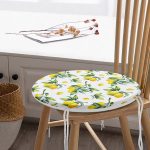 Realhomes Beyaz Zeminde Limon Desenli 3D Modern Yuvarlak Fermuarlı Sandalye Minderi Realhomes