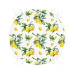 Realhomes Beyaz Zeminde Limon Desenli 3D Modern Yuvarlak Fermuarlı Sandalye Minderi Realhomes