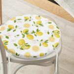 - RealHomes Yuvarlak Fermuarlı Minder - Realhomes Realhomes Limon Desenli İlkbahar Renkleri Dijital Baskılı Modern Yuvarlak Fermuarlı Sandalye Minderi Realhomes